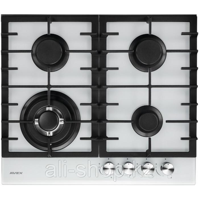 Варочная поверхность AVEX HM 6044 W, газовая, 4 конфорки, 56х48 см, WOK, белая - фото 1 - id-p113481502