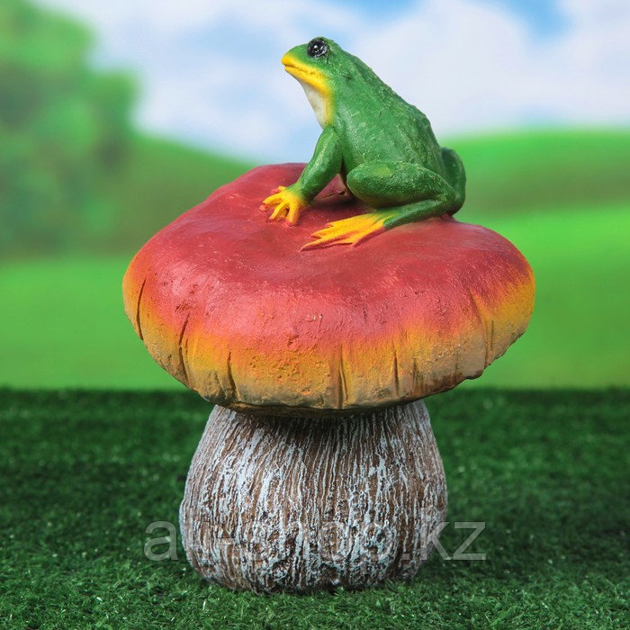 Садовая фигура "Гриб сыроежка с лягушкой", разноцветный, 22 см - фото 2 - id-p113483942