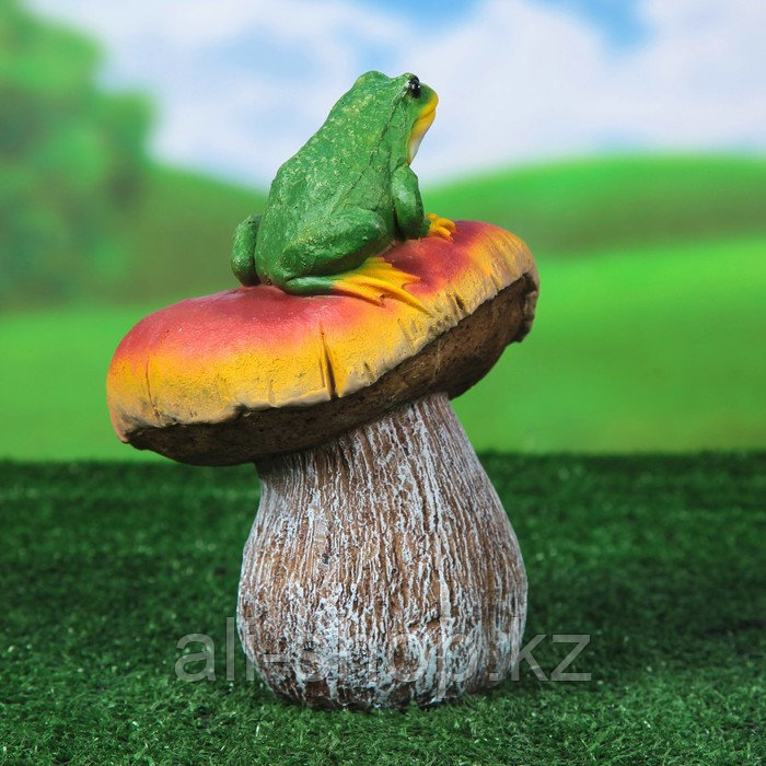 Садовая фигура "Гриб сыроежка с лягушкой", разноцветный, 22 см - фото 3 - id-p113483942