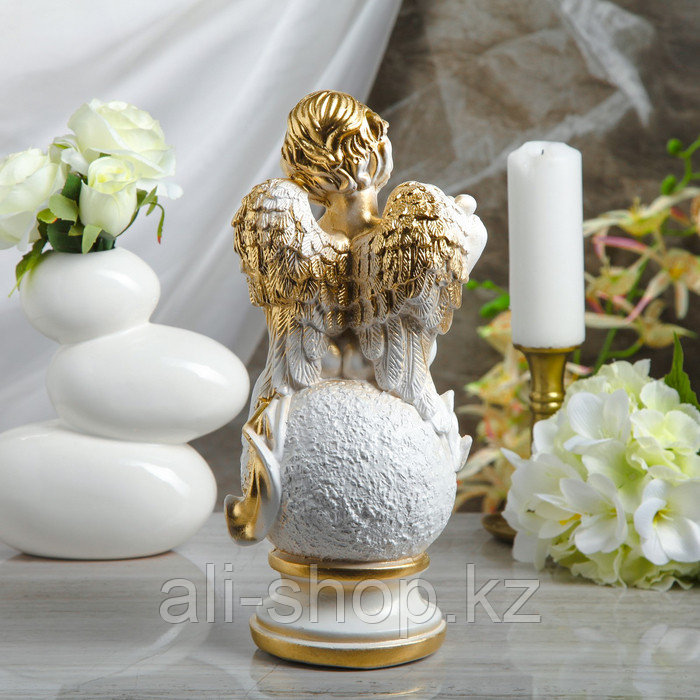 Статуэтка "Ангел с арфой на шаре" белая, 34 см - фото 3 - id-p113484815
