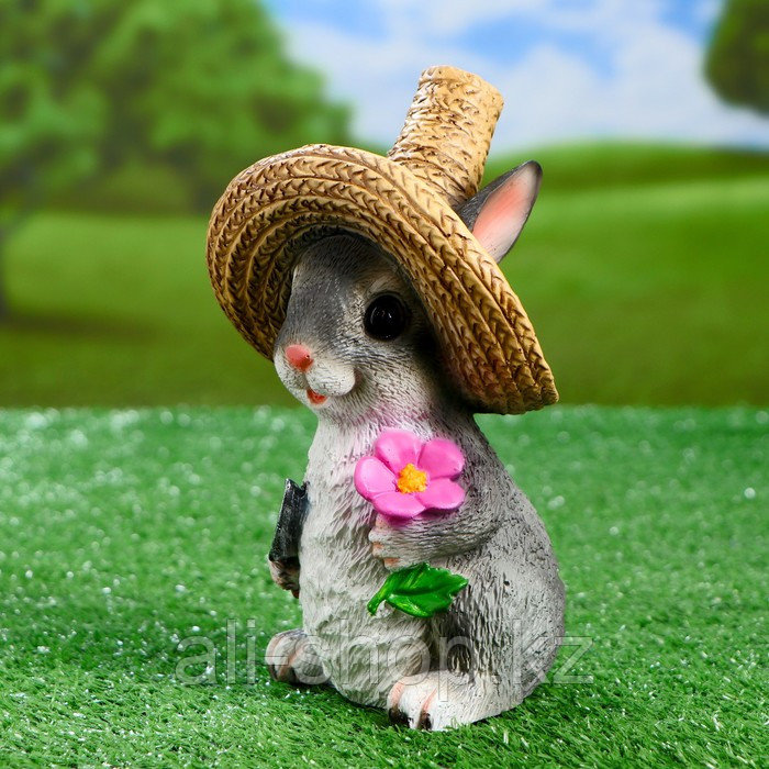 Садовая фигура "Зайка в соломенной шляпе с цветочком" 12х13х21,5см - фото 2 - id-p113483671