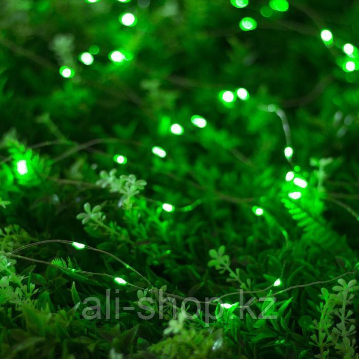 Гирлянда "Нить" 10 м роса, серебристая нить, 100 LED, свечение зелёное, 2 режима, солнечная батарея - фото 1 - id-p113483677