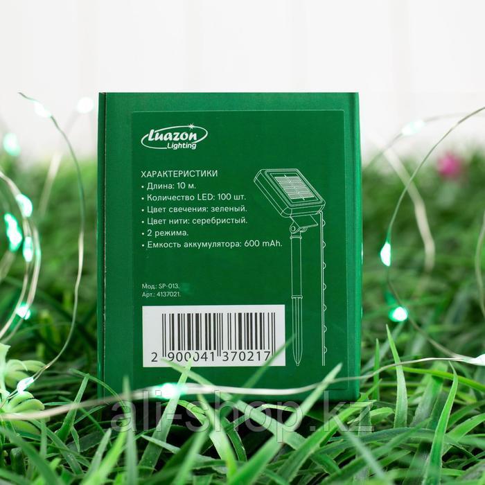 Гирлянда "Нить" 10 м роса, серебристая нить, 100 LED, свечение зелёное, 2 режима, солнечная батарея - фото 5 - id-p113483677