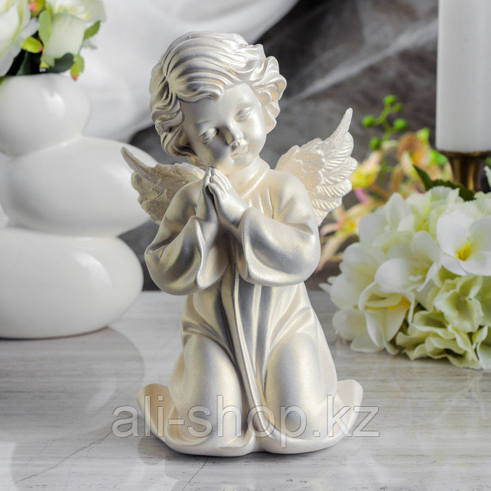 Статуэтка "Ангел молящийся в платье", перламутровая, 25 см