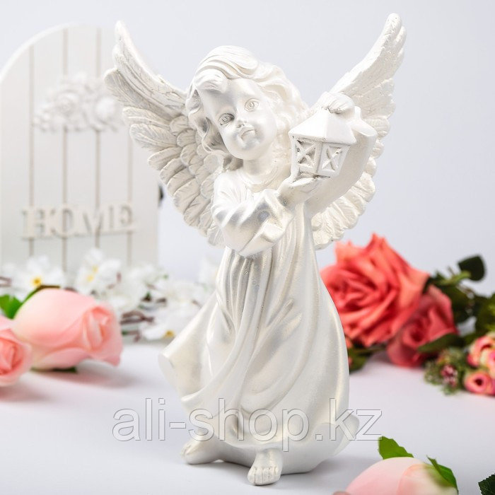 Статуэтка "Ангел с фонарём", белая, 32 см