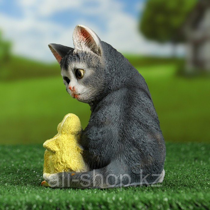Садовая фигура "Котенок с уточкой" серый, 19х16,5см - фото 2 - id-p113484417