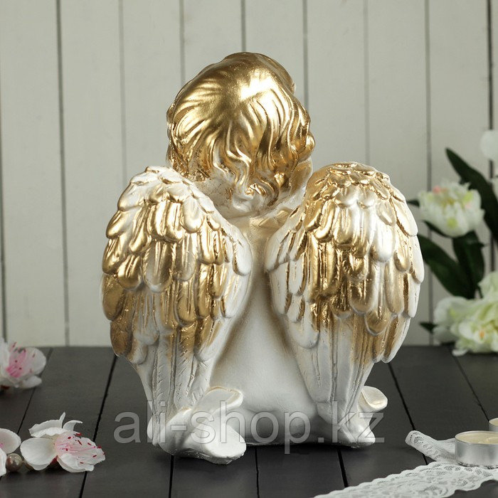 Статуэтка "Ангел мечтающий" белая, с золотистым декором, 26 см - фото 3 - id-p113484447
