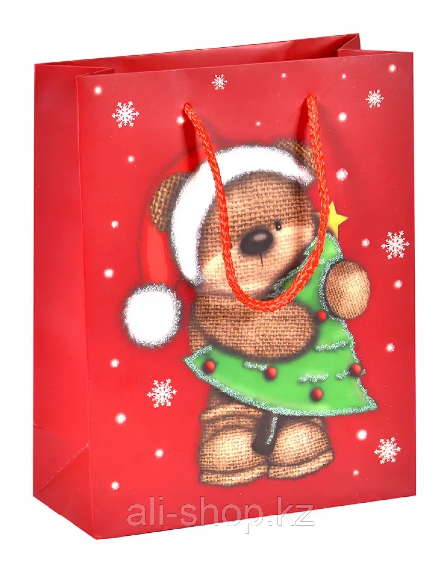 Пакет новогодний Мишка на красном - фото 1 - id-p113486129