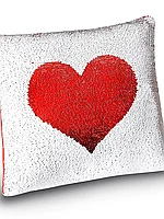 Мягкая подушка Блестящая с сердечком бело-красная 40*40 см 1306-1-2 ТМ Коробейники
