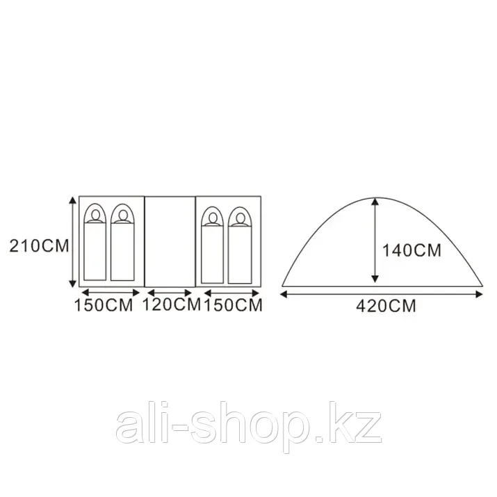 Палатка туристическая 4-х местная 420*210*140 см 496209 ТМ RUSH WAY - фото 2 - id-p113493185