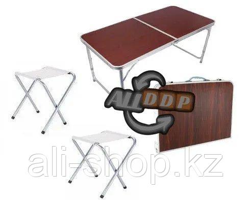 Раскладной стол и стулья для пикника в чемодане FOLDING TABLE "90* 60* 70 см" (туристический столик) темный - фото 1 - id-p113496566