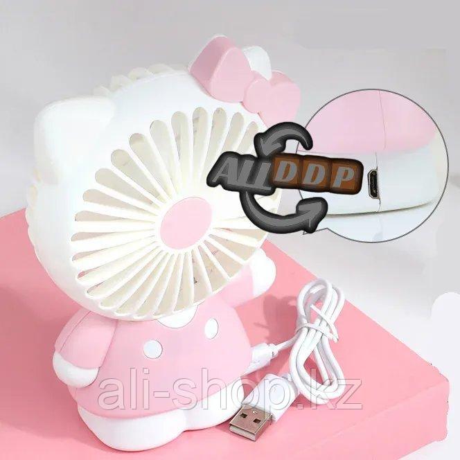 Ручной детский вентилятор аккумуляторный 2 в 1 с набором для мыльных пузырей "Hello Kitty" розовый - фото 3 - id-p113496020