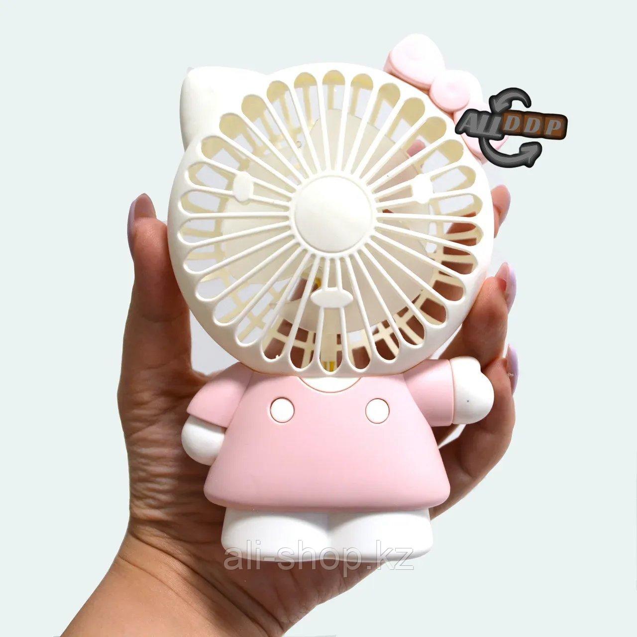 Ручной детский вентилятор аккумуляторный 2 в 1 с набором для мыльных пузырей "Hello Kitty" розовый - фото 7 - id-p113496020