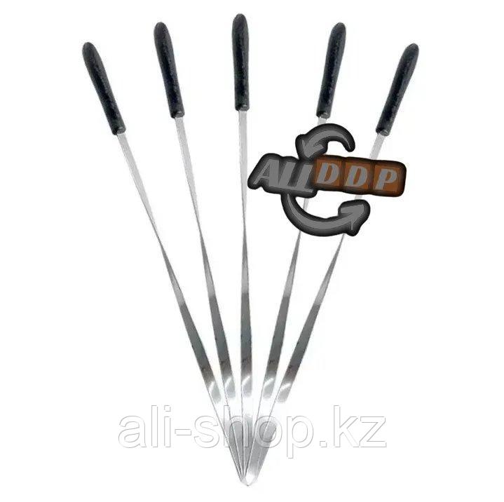 Набор шампуров из 5 штук для шашлычницы стальные с пластиковыми ручками 32 см - фото 3 - id-p113496615