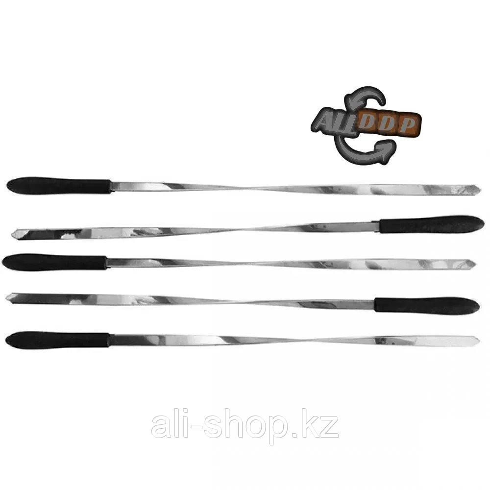 Набор шампуров из 5 штук для шашлычницы стальные с пластиковыми ручками 32 см - фото 5 - id-p113496615