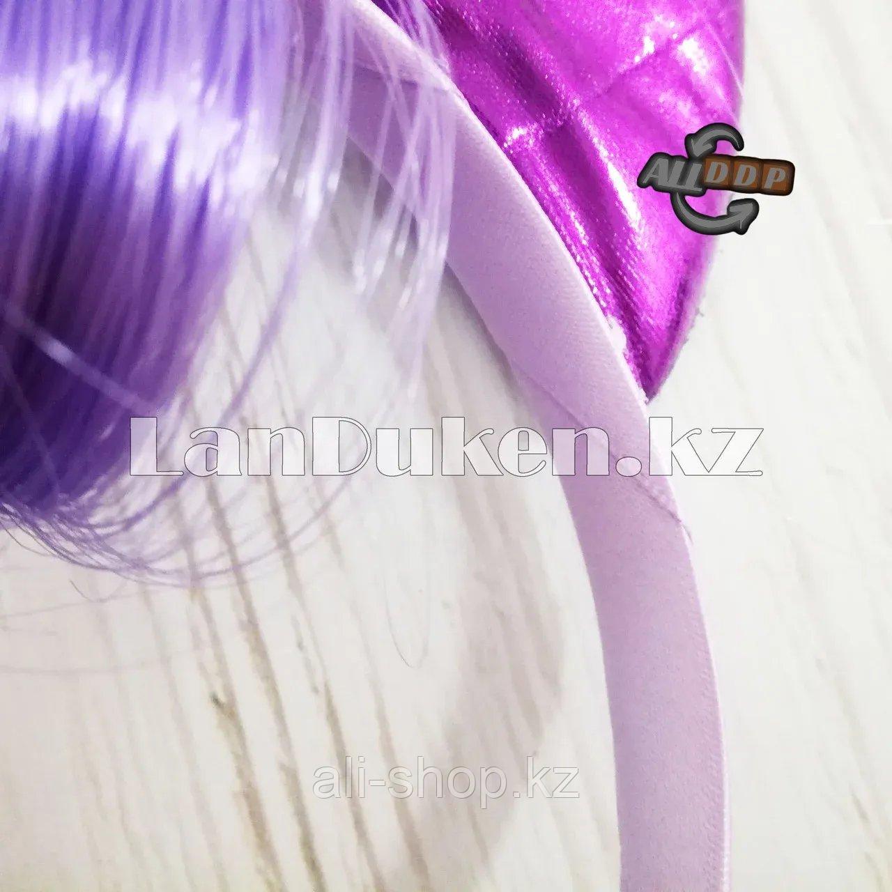Ободок с рогом единорога ушками и челкой фиолетовый - фото 5 - id-p113496694