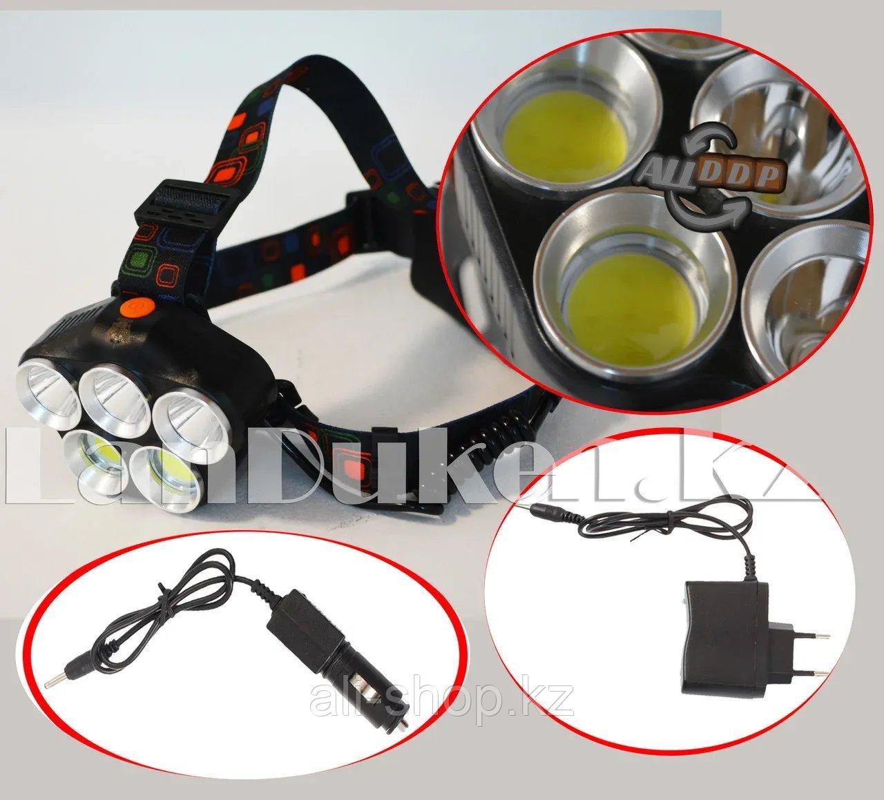 Светодиодный налобный фонарь Led Headlamp 5 режимов (зарядка от сети и прикуривателя) T6 - фото 1 - id-p113496138