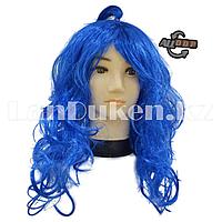 Синий карнавальный парик с челкой 40-50 см