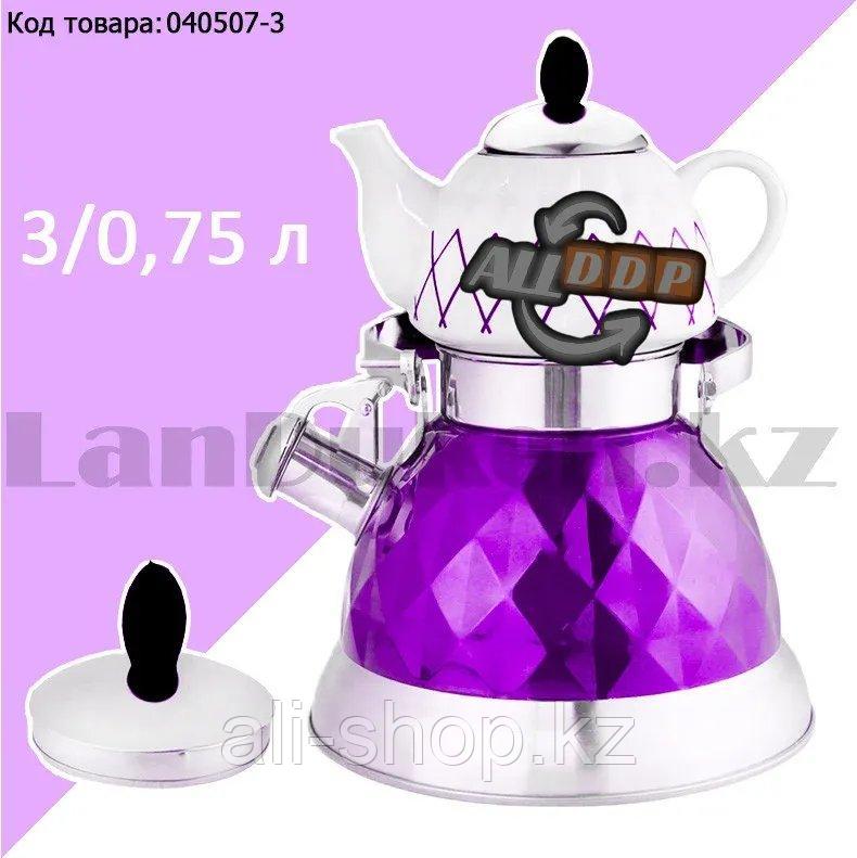 Набор чайный двойной чайник для кипячения воды со свистком и заварочный чайник с ситом А-761Т фиолетовый - фото 1 - id-p113496196