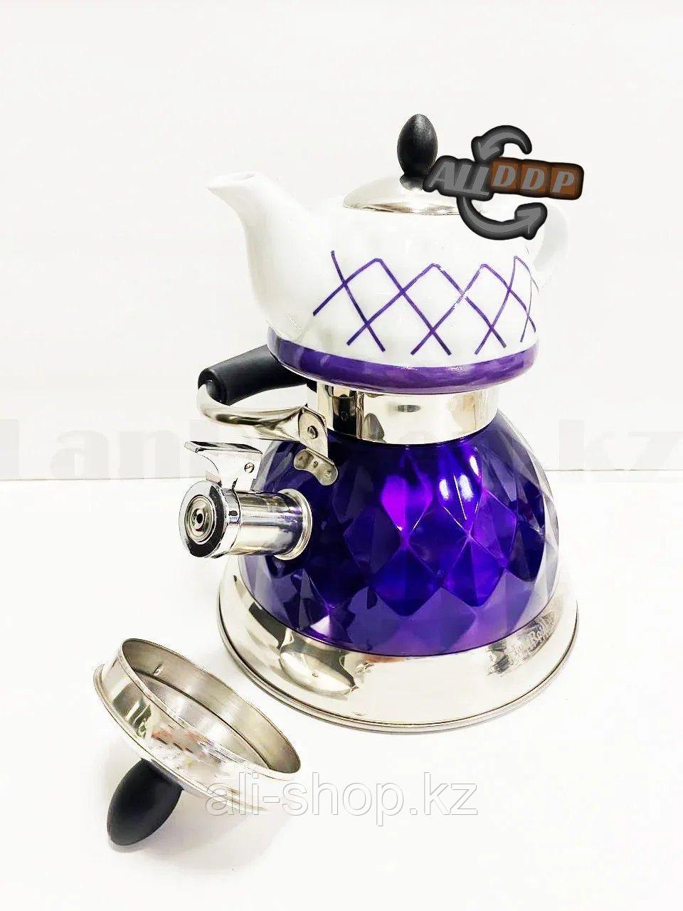 Набор чайный двойной чайник для кипячения воды со свистком и заварочный чайник с ситом А-761Т фиолетовый - фото 5 - id-p113496196