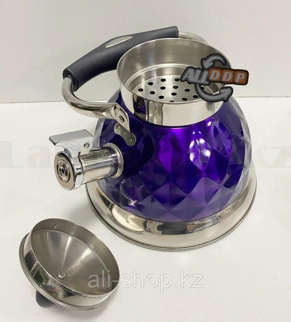 Набор чайный двойной чайник для кипячения воды со свистком и заварочный чайник с ситом А-761Т фиолетовый - фото 9 - id-p113496196
