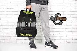 Рюкзак с боковыми карманами и ремешками спортивный черный с салатовой надписью и логотипом