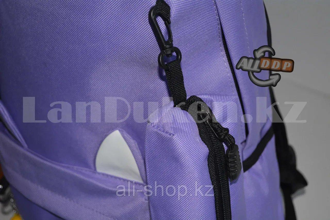 Универсальный школьный рюкзак с пеналом с ушками кошки и брелоком сиреневый - фото 6 - id-p113496824