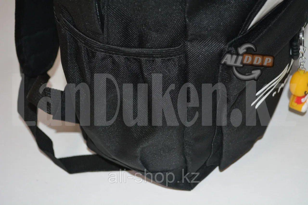 Универсальный школьный рюкзак с пеналом с ушками кошки и брелоком черный - фото 7 - id-p113496826