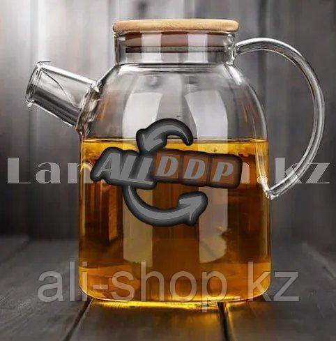 Чайник заварочный стеклянный с ситом на носике и деревянной крышкой 1,5 L для чая и кофе - фото 1 - id-p113496258