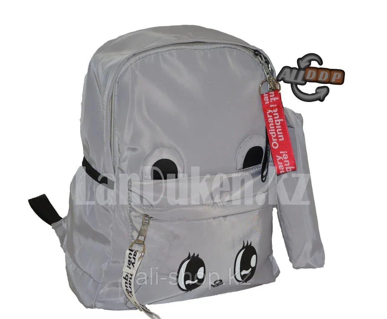 Универсальный школьный рюкзак с пеналом с глазами серый - фото 1 - id-p113496829