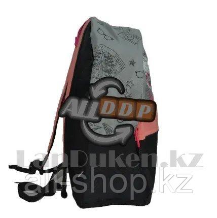 Универсальный школьный рюкзак с кошкой в очках серый со светло розовым - фото 4 - id-p113496830