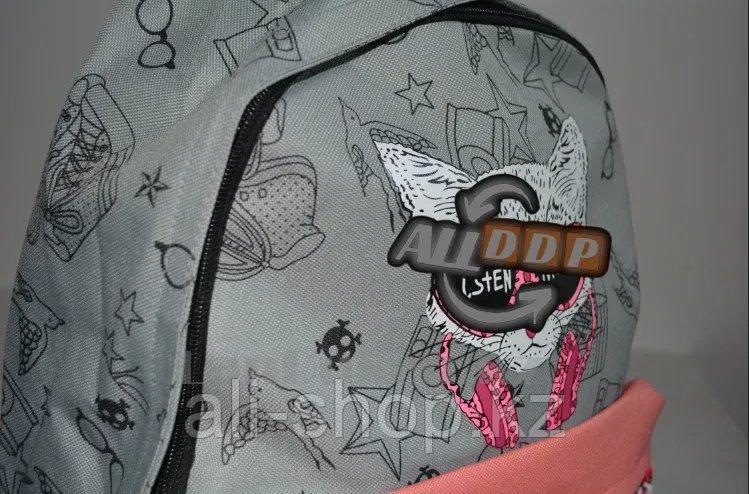 Универсальный школьный рюкзак с кошкой в очках серый со светло розовым - фото 7 - id-p113496830