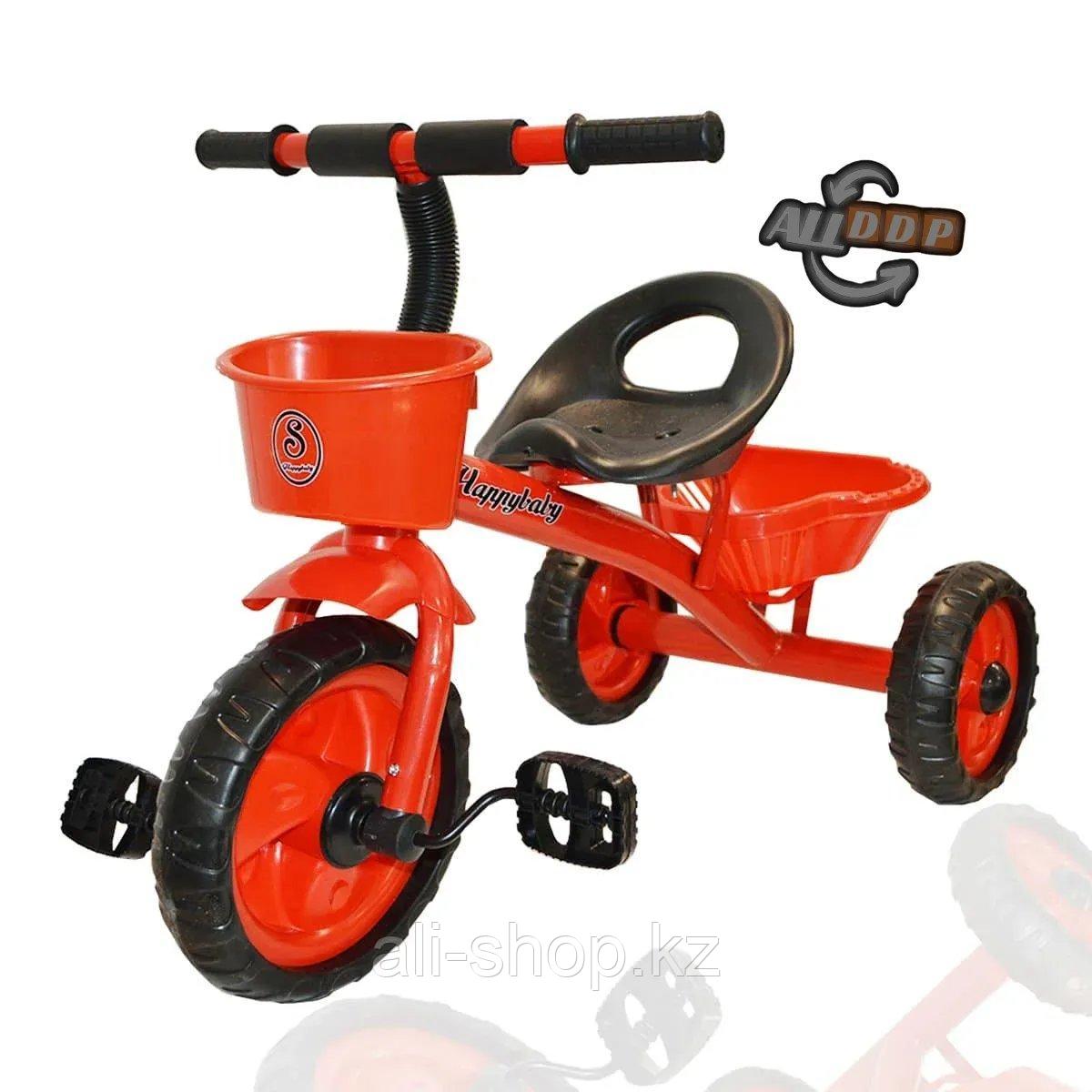 Трехколесный детский велосипед Happybaby с багажником и корзинкой красный - фото 1 - id-p113496286