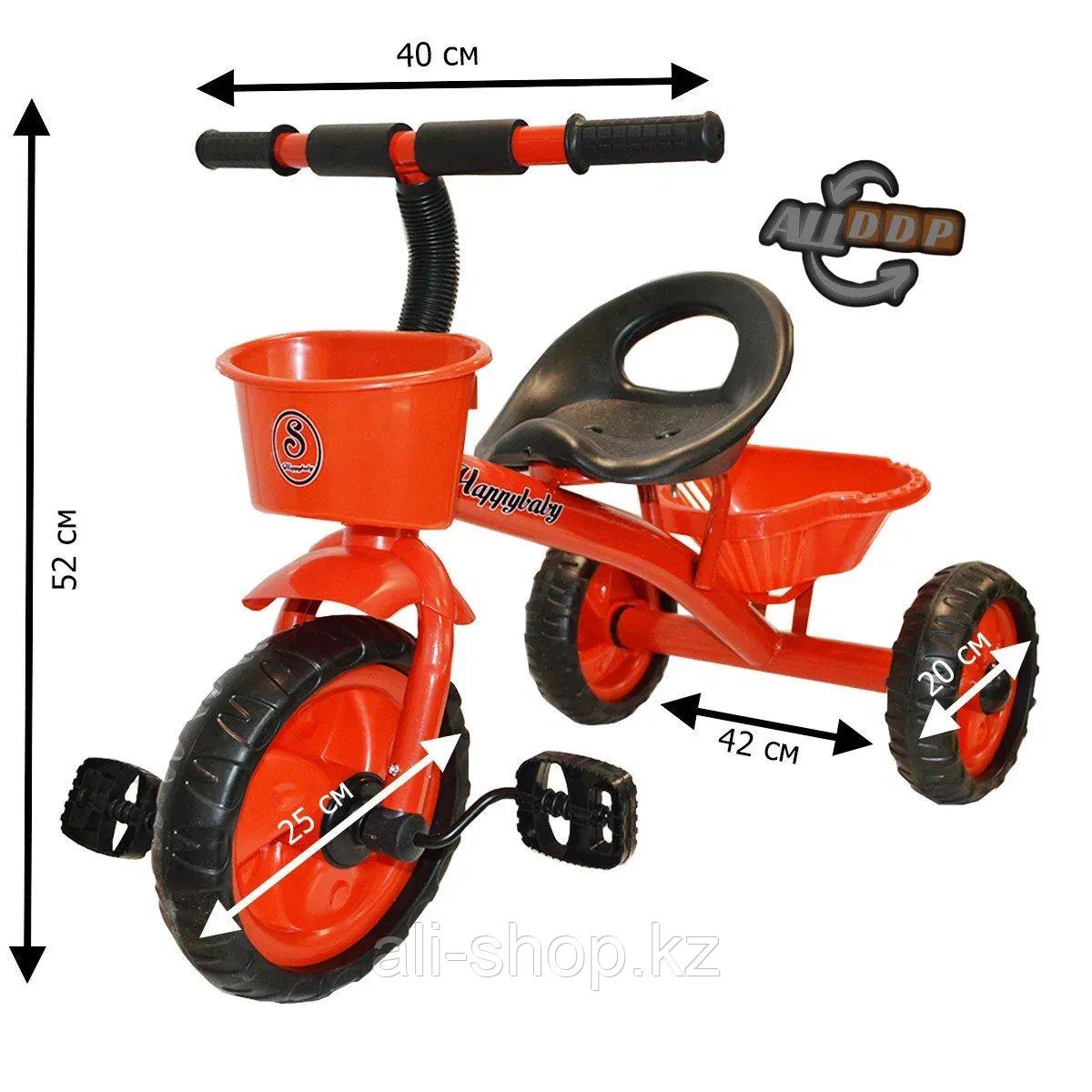 Трехколесный детский велосипед Happybaby с багажником и корзинкой красный - фото 2 - id-p113496286