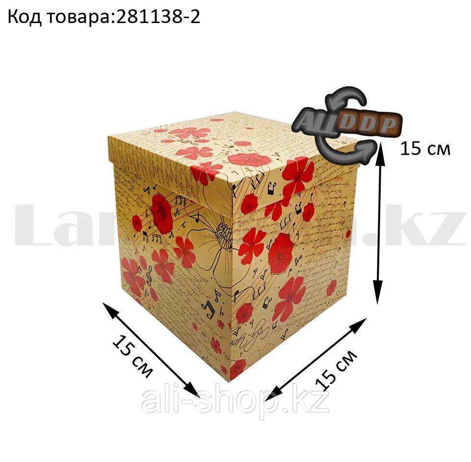 Подарочная коробка M (15x15х15) квадратная со съемной крышкой в цветочной тематике с маком - фото 1 - id-p113496968