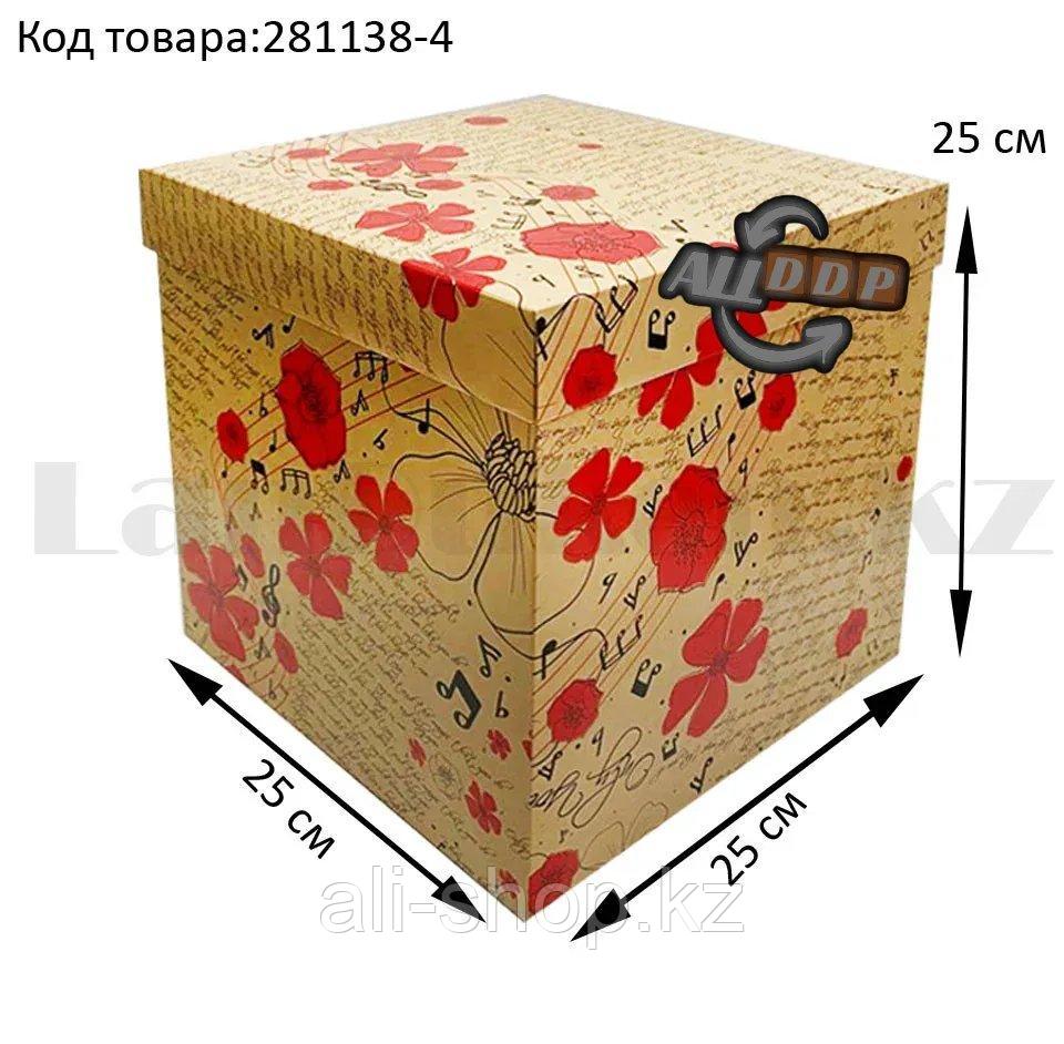 Подарочная коробка XL (25x25х25) квадратная со съемной крышкой в цветочной тематике с маком