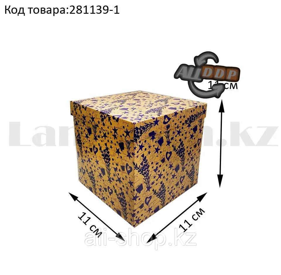 Подарочная коробка S (11x11x11) квадратная со съемной крышкой в цветочной тематике с фиолетовыми цветами - фото 1 - id-p113496971