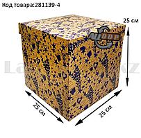 Подарочная коробка XL (25x25x25) квадратная со съемной крышкой в цветочной тематике с фиолетовыми цветами