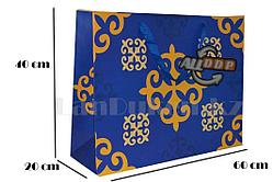 Подарочный пакет Казахский орнамент синий 40*60*22 см