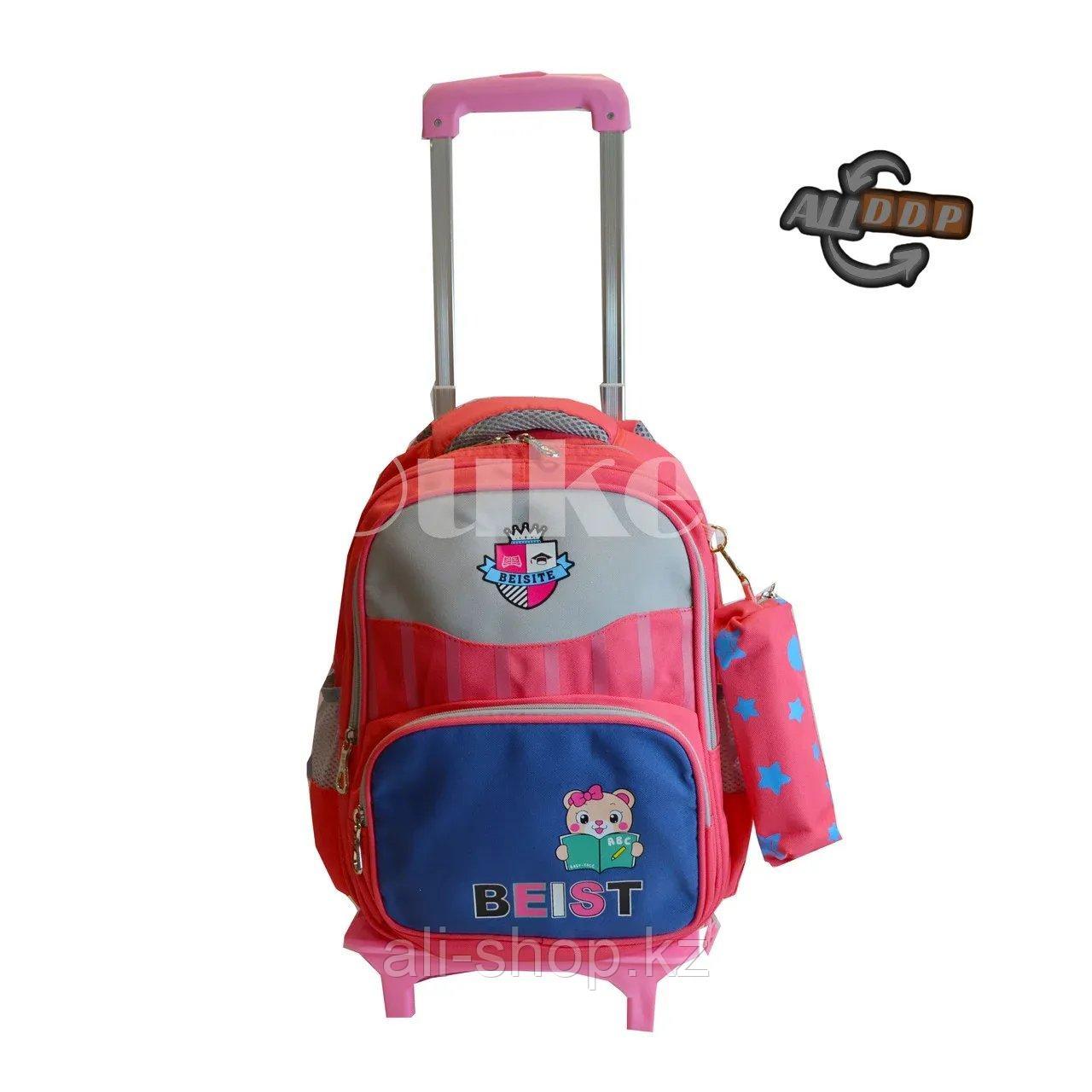 Школьный рюкзак на колесиках со светоотражателями многофункциональный с школьным пеналом Bieste 8869 - фото 8 - id-p113497022