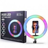 Кольцевая разноцветная селфи-лампа Led MJ33 RGB 6 цветов с держателем диаметром 33 см