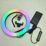 Кольцевая разноцветная селфи-лампа Led MJ33 RGB 6 цветов с держателем диаметром 33 см, фото 3