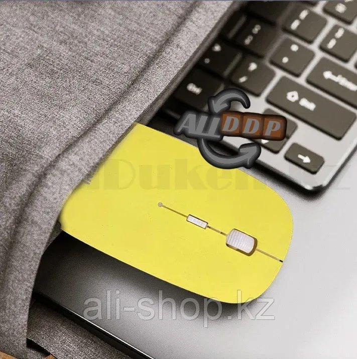 Компьютерная мышь беспроводная оптическая тонкая 1600 dpi USB Mini Good Wireless Mouse желтая - фото 7 - id-p113497169