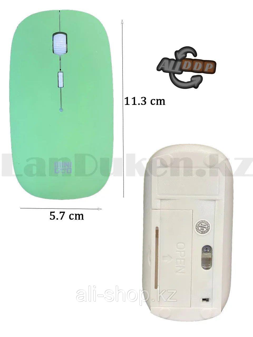 Компьютерная мышь беспроводная оптическая тонкая 1600 dpi USB Mini Good Wireless Mouse зеленая - фото 2 - id-p113497170