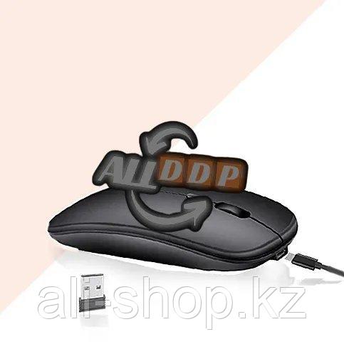 Компьютерная мышь беспроводная бесшумная аккумуляторная оптическая тонкая 1200 dpi USB Wireless Mouse черная - фото 1 - id-p113497212