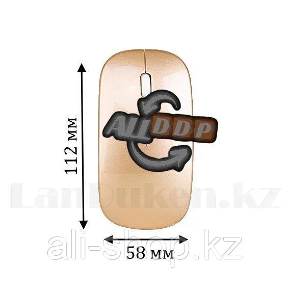 Компьютерная мышь беспроводная бесшумная аккумуляторная оптическая тонкая 1200 dpi USB Wireless Mouse золотая - фото 2 - id-p113497213