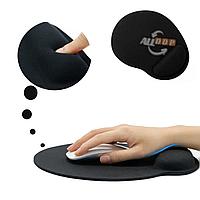 Коврик для компьютерной мыши противоскользящий гелевый черный с подушкой для руки 25 х 22 см
