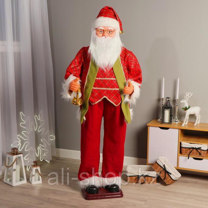 Дед Мороз "В красно-зелёном костюме, с фонариком" двигается, 160 см - фото 1 - id-p113501395