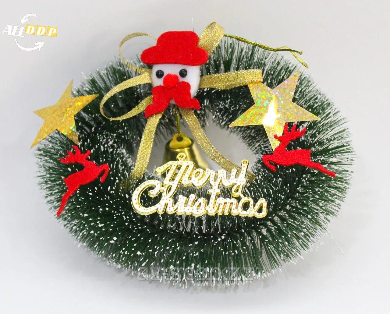 Рождественский венок "MERRY CHRISTMAS", D 16 см - фото 1 - id-p97463219