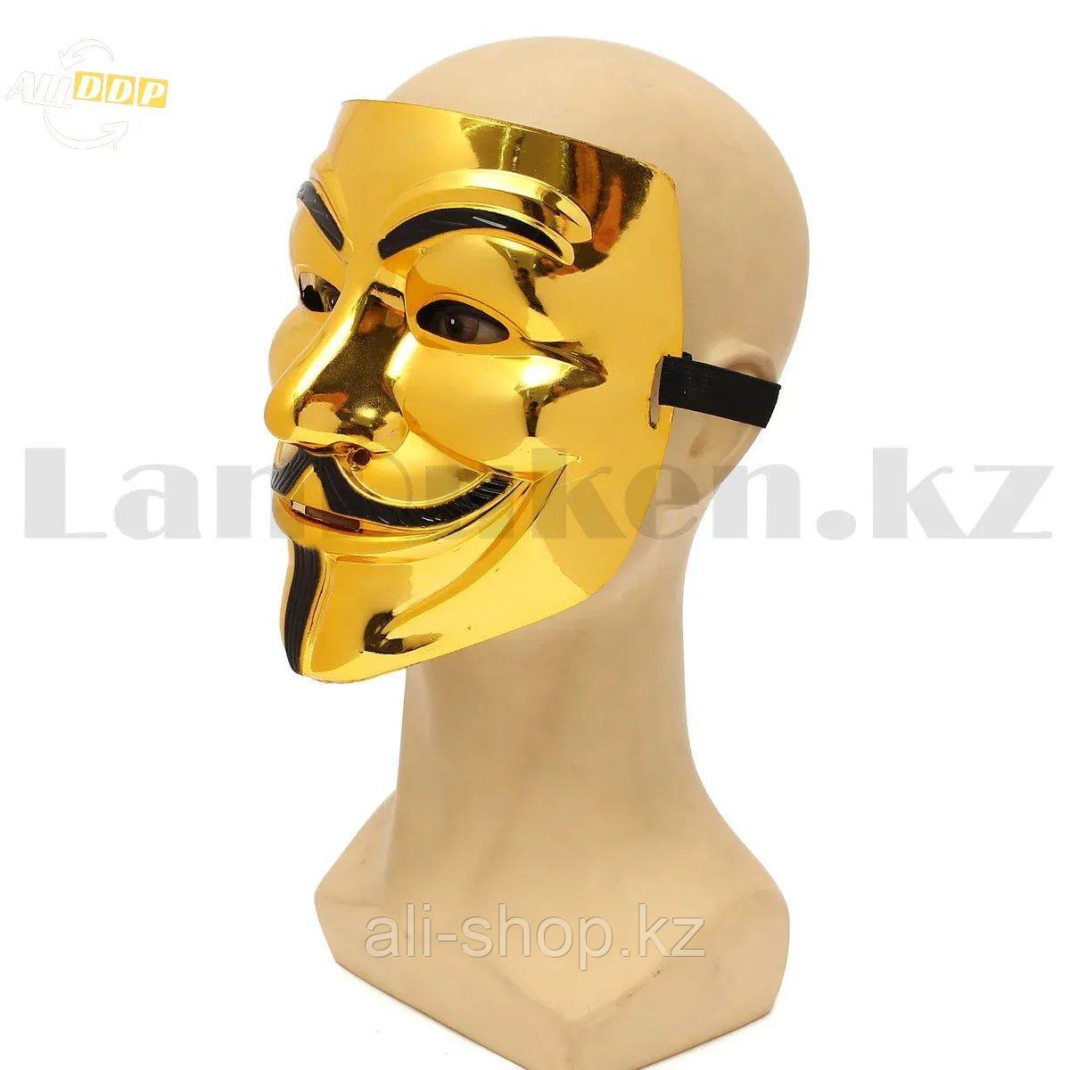 Карнавальная маска Гая Фокса золотая - фото 10 - id-p113501588